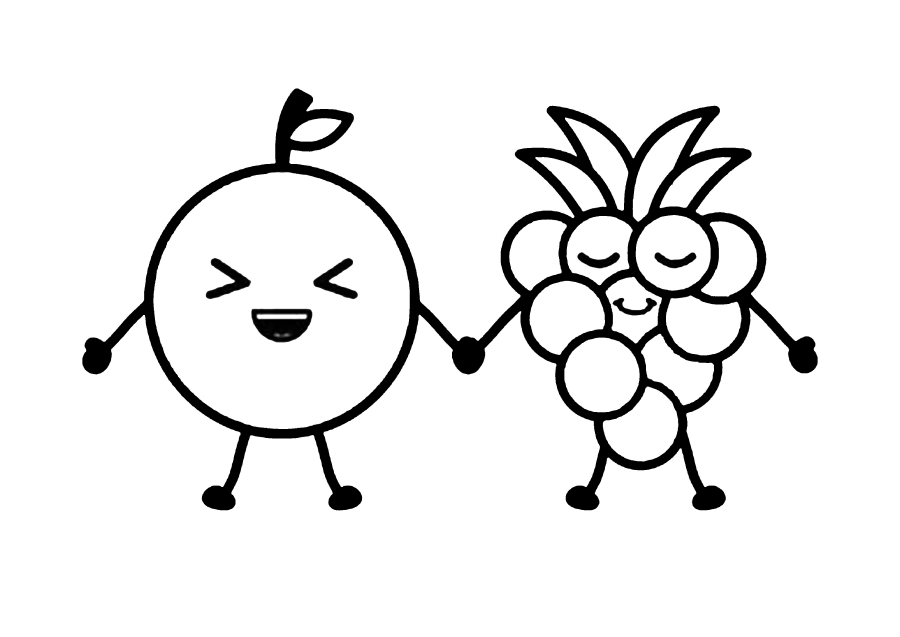 Ausmalbild Fröhliche Frucht-Freundschaft Ausdrucken